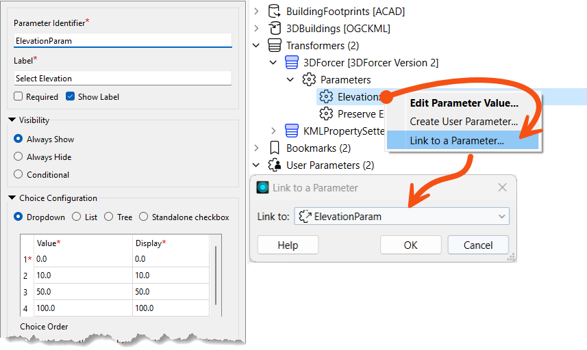 Creating a user parameter and then linking it