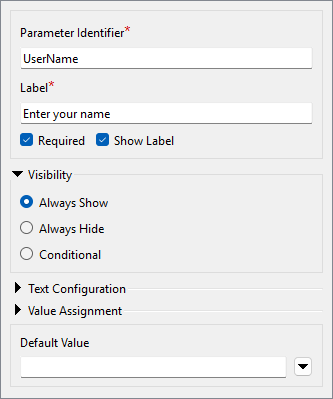 Configuring a user name user parameter