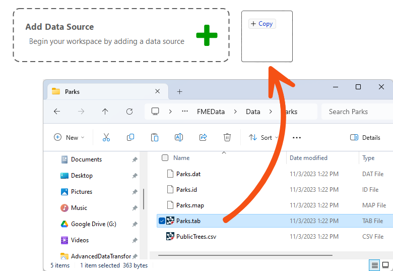 Drag and drop data onto the canvas