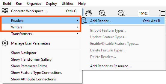 Adding a reader or writer using the menu