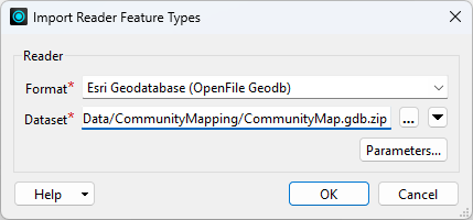 Import Reader Feature Types dialog