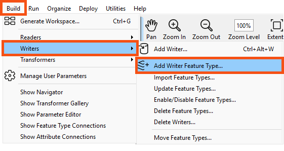 Build > Writers > Add Feature Type...