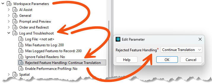 The Rejected Feature Handling parameter in the Navigator