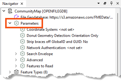 Reader parameters in the Navigator