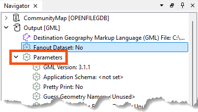 Writer parameters in the Navigator