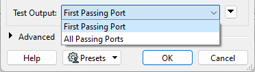 Test Output dropdown in the TestFilter