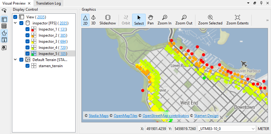 Inspecting points colored to indicate their flood risk zone