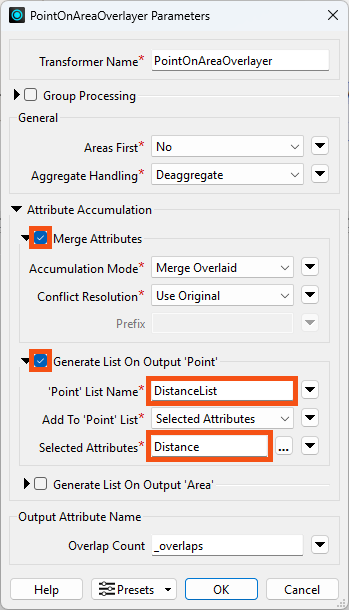 Configuring PointOnAreaOverlayer