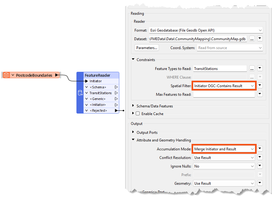 FeatureReader Spatial Filter and attribute accumulation parameters