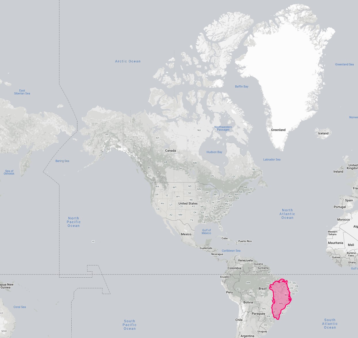 An example of The True Size showing how Greenland is much smaller than it appears on the Mercator map projection.