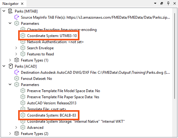 Viewing set coordinate systems in the Navigator