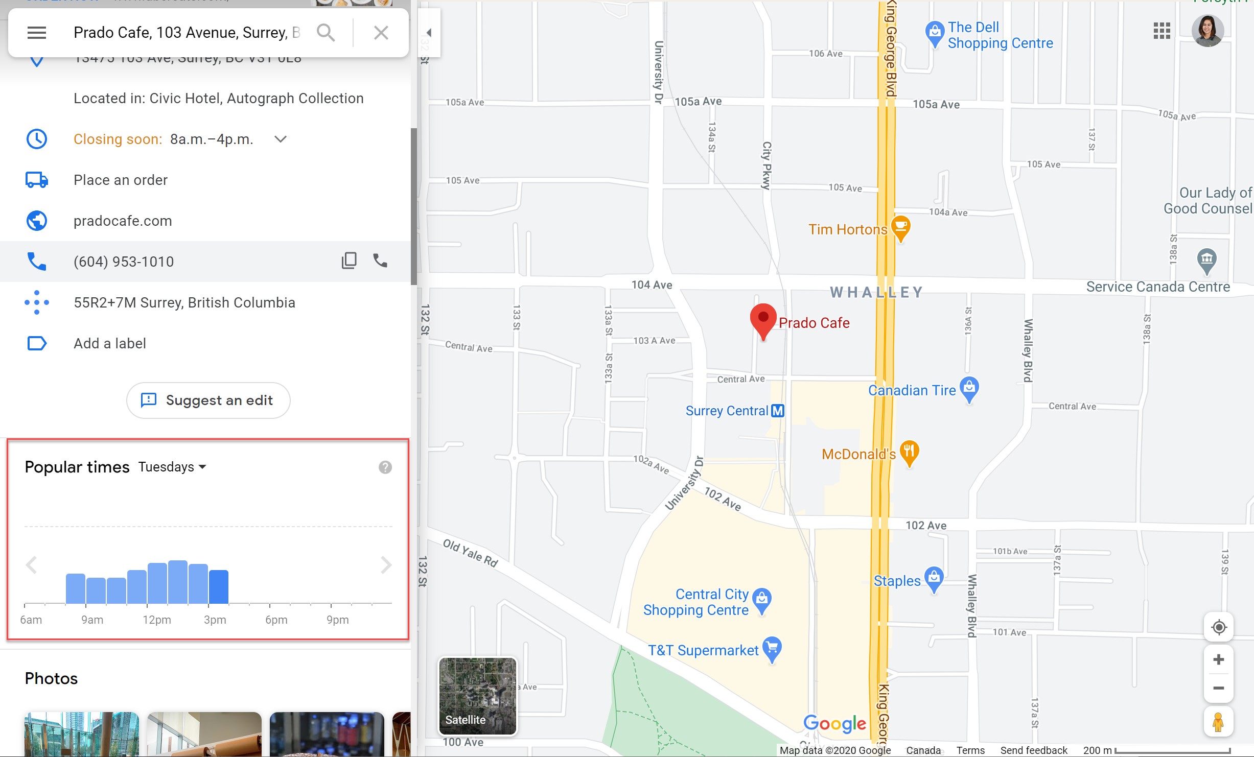 Google Maps location showing popular times