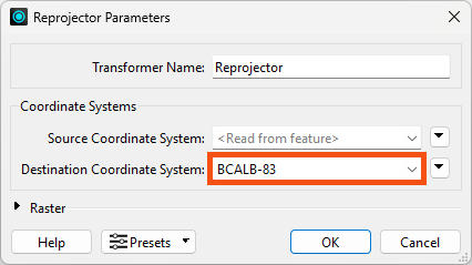 Choosing a coordinate system to reproject to