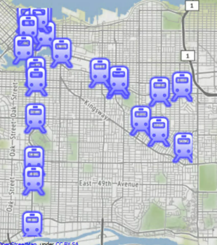 Results showing points on map