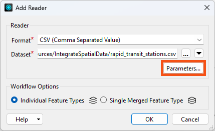Add Reader > Parameters