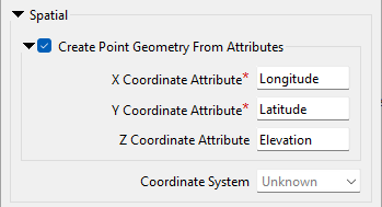 Create Points from Coordinates parameters in CSV reader parameters
