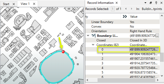 Inspecting a highlighted vertex in Data Inspector and the Record Information Window