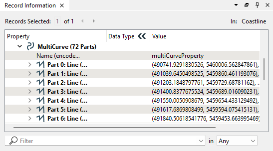 Multicurve details with 72 Lines in the Record Information Window