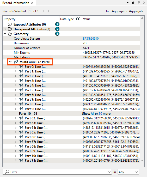MultiCurve output by the Aggregator in the Record Information Window