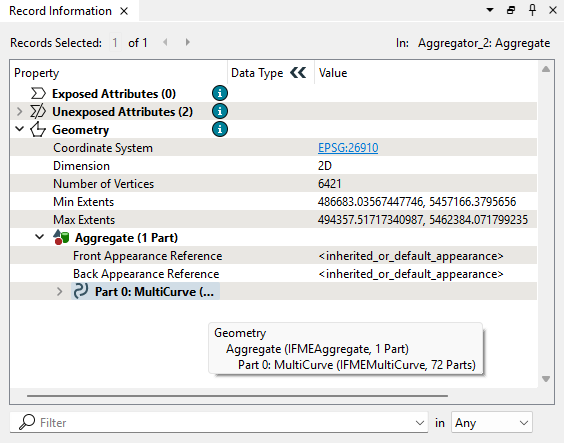 An Aggregate with one MultiLine child, shown in the Record Information Window
