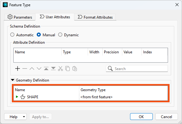 Writer feature type geometry definition