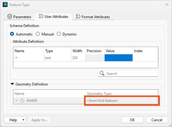 Geometry from first feature setting in writer feature type