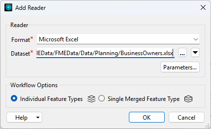 Add Reader dialog - Excel