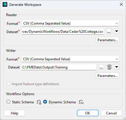 Generate workspace dialog