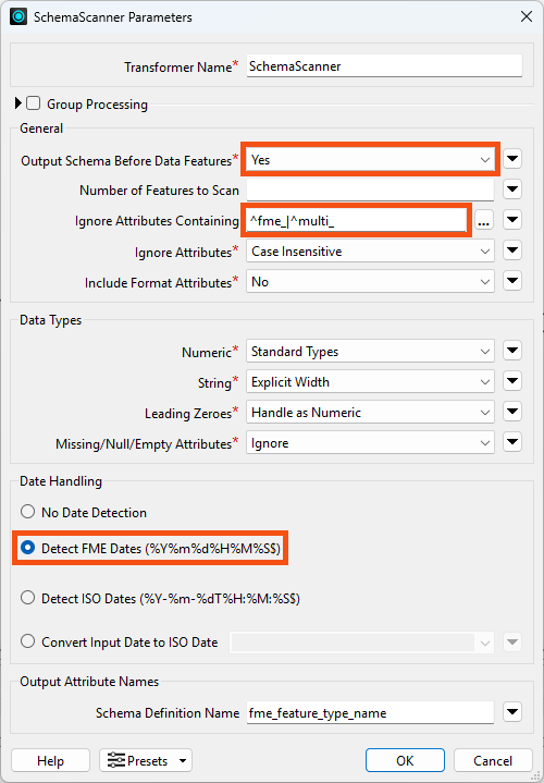 SchemaScanner parameters