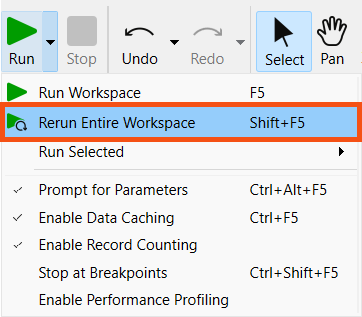 Rerun Entire Workspace option