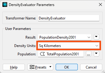 Choosing the value for DensityUnits