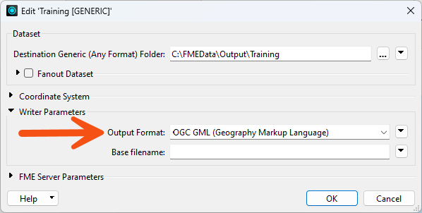 Setting Output Format in the Translation Parameter Values dialog